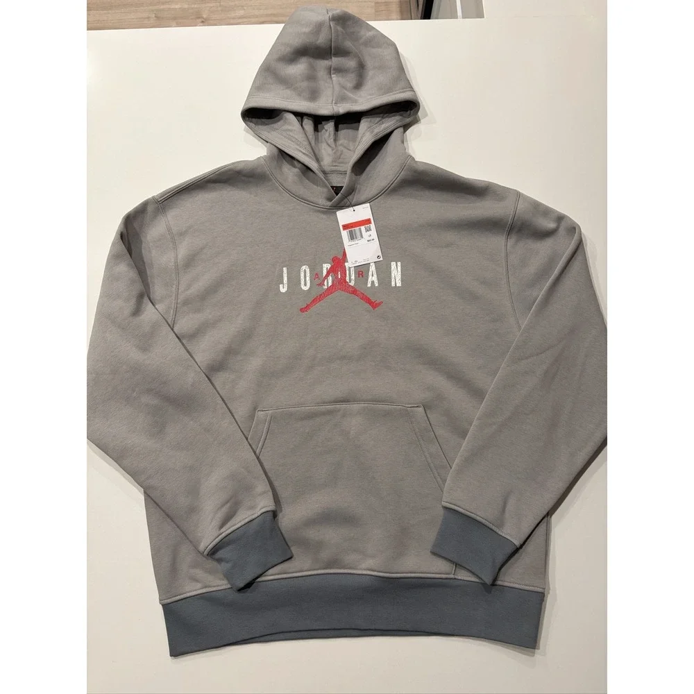 Jordan Brooklyn Fleece Jumpman Logo Pullover Hoodie Mens Grey Large HV5096-062